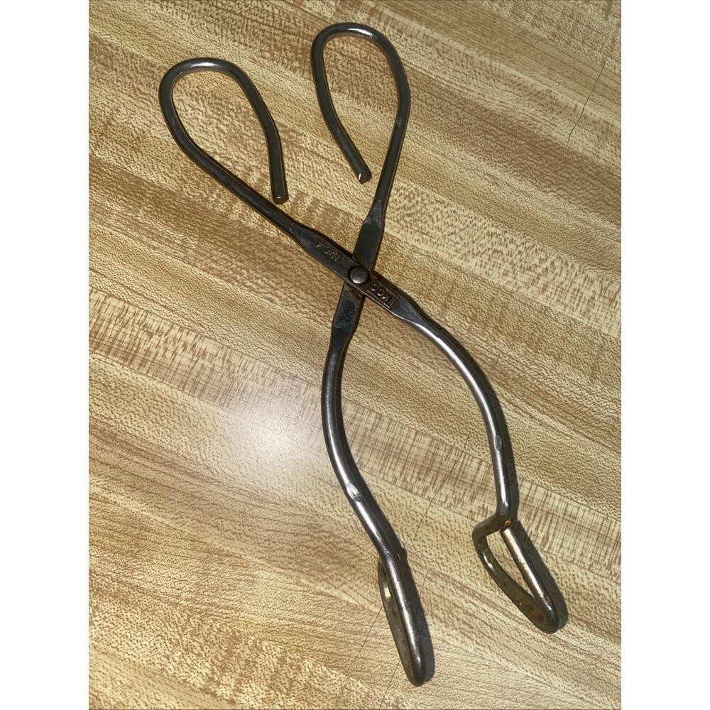 Vintage Ekco Kitchen Stainless Scissor Straight Tongs 8” Metal Grippers USA